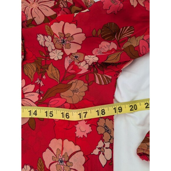 Zara Blouse Womens sz M Red Floral Print Ruffle Sheer Romantic Boho Chic Peasant - Picture 14 of 15